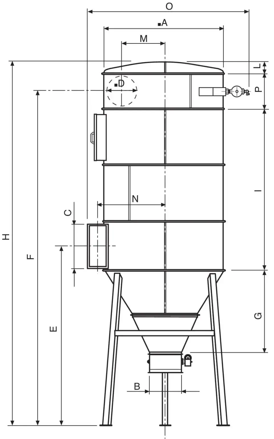 Airalt/M technical drawing - front and section